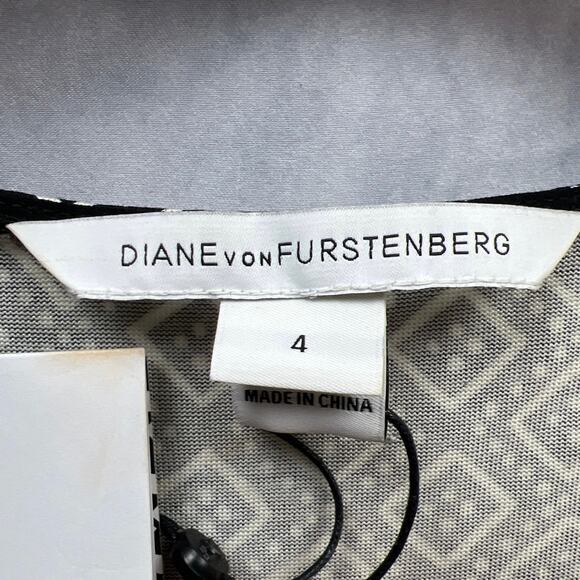 Diane von Furstenberg Eugenia Silk Shift Dress V-Neck Dot Diamond Black Size 4 - Picture 8 of 11